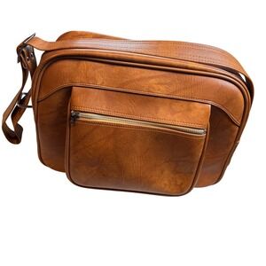 American Tourister Vintage CarryOn Suitcase‎ Bag Brown Faux Leather Retro Travel